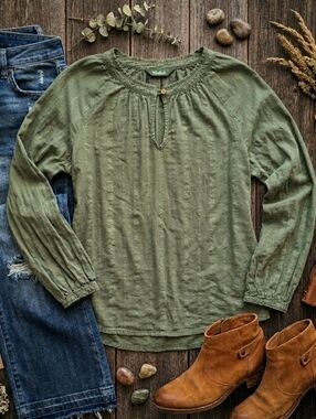 Woolrich | Boho Light Weight Keyhole Peasant Longsleeve 100% Cotton Blouse Sz Sm